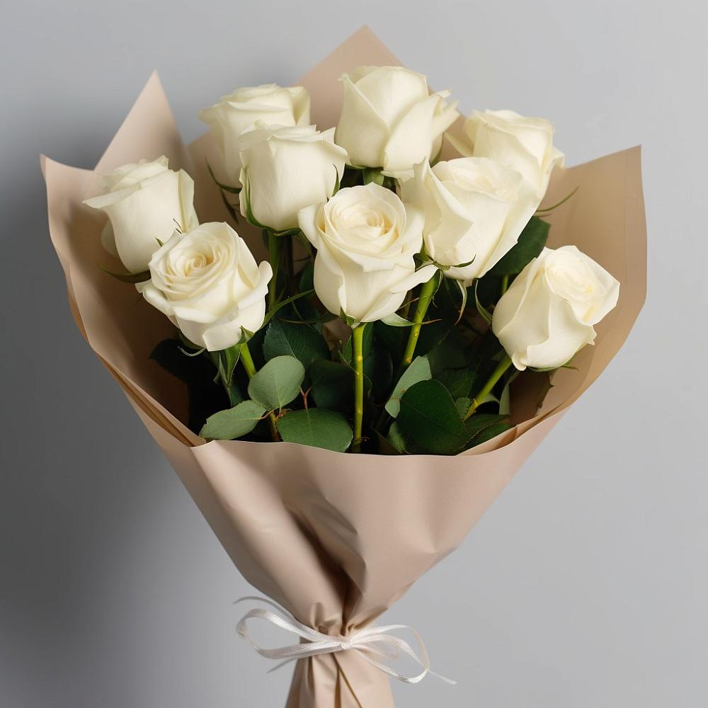 Букет 9 Белых роз Эдлесс Лав в Луговой