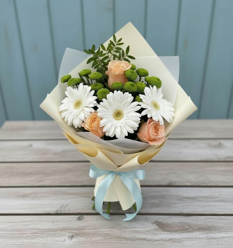 Букет цветов из: Герберы, Розы и Хризантемы в Луговой