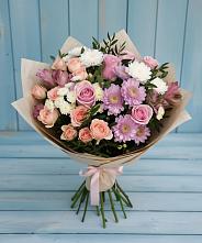 Букет цветов из:  Хризантемы, Розы и Альстромерии в Луговой