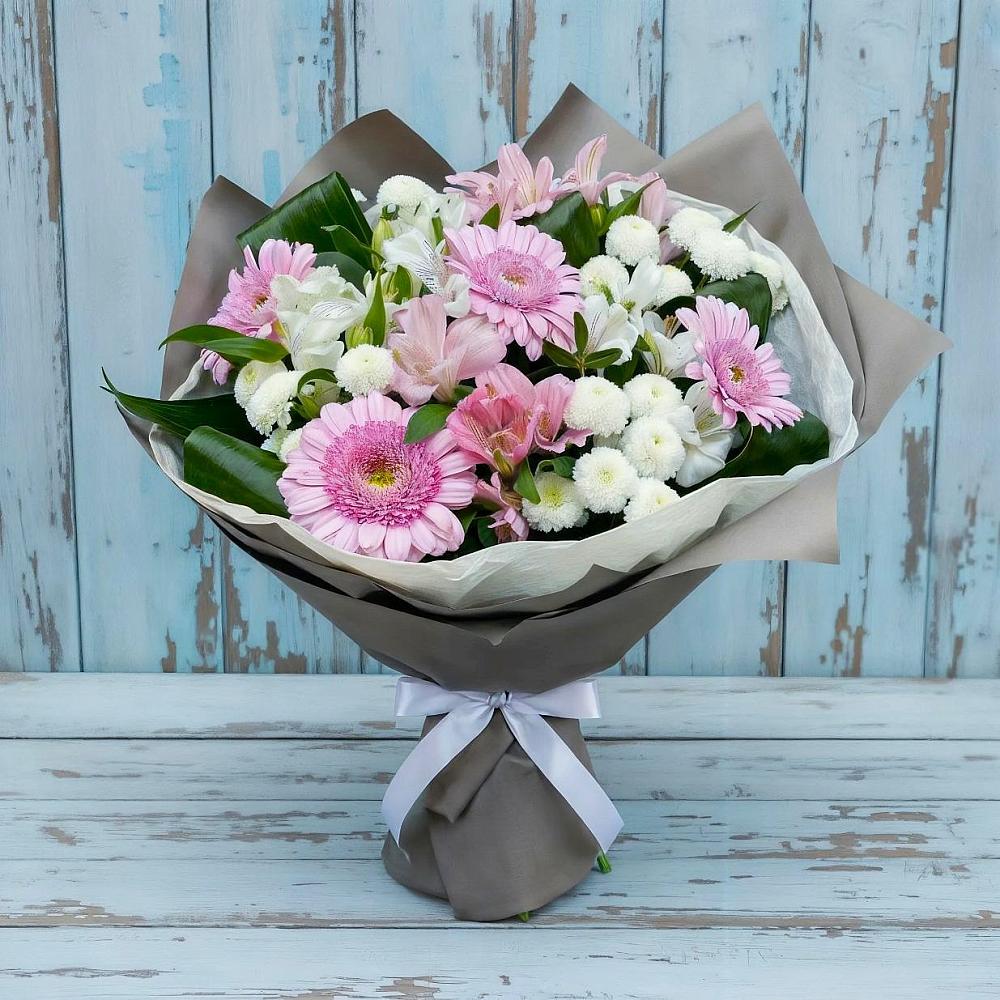 Букет цветов из: Герберы, Альстромерии и Хризантемы в Луговой