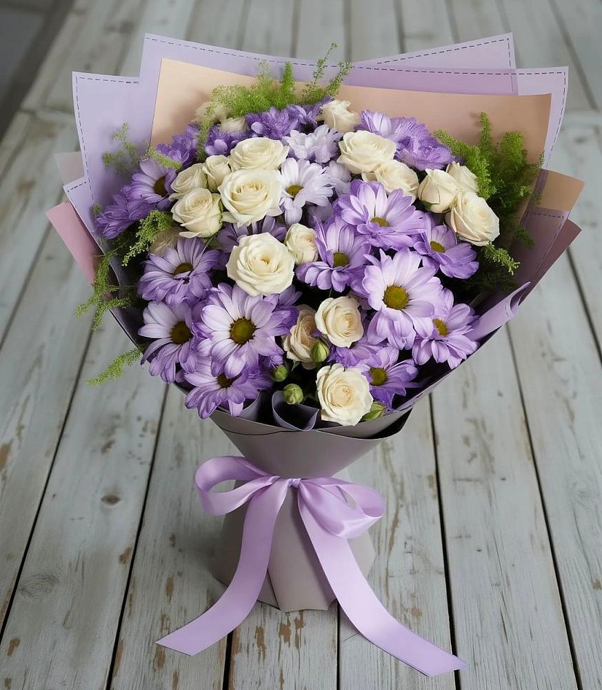 Букет цветов из: Хризантемы и Розы в Луговой